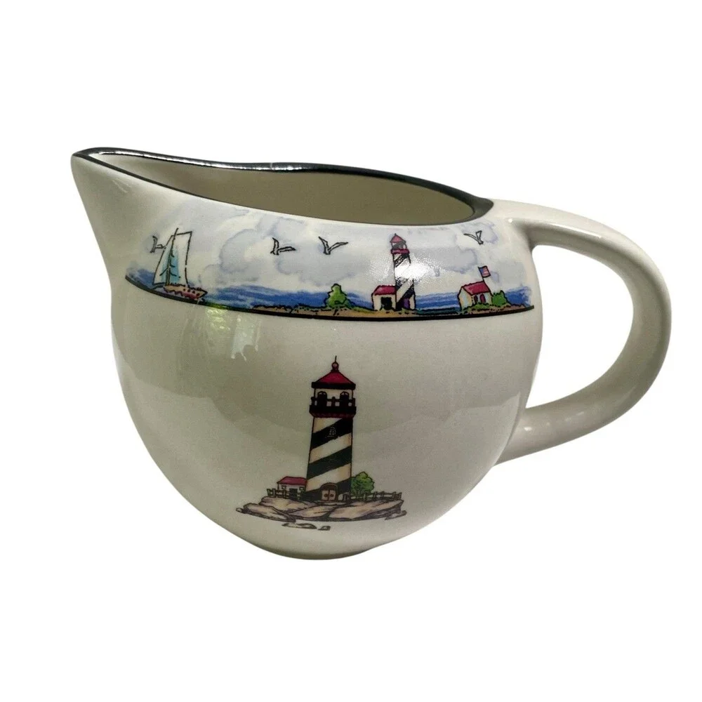 Vintage Totally Today Coastal Lighthouse Creamer Pitcher 16 oz Beach Sea